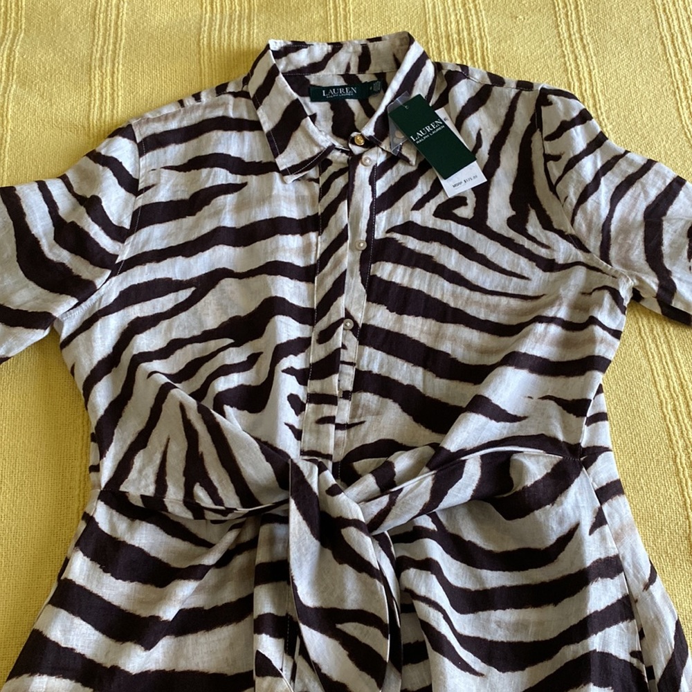 Lauren Ralph Lauren animal print linen dress Sz 10 new